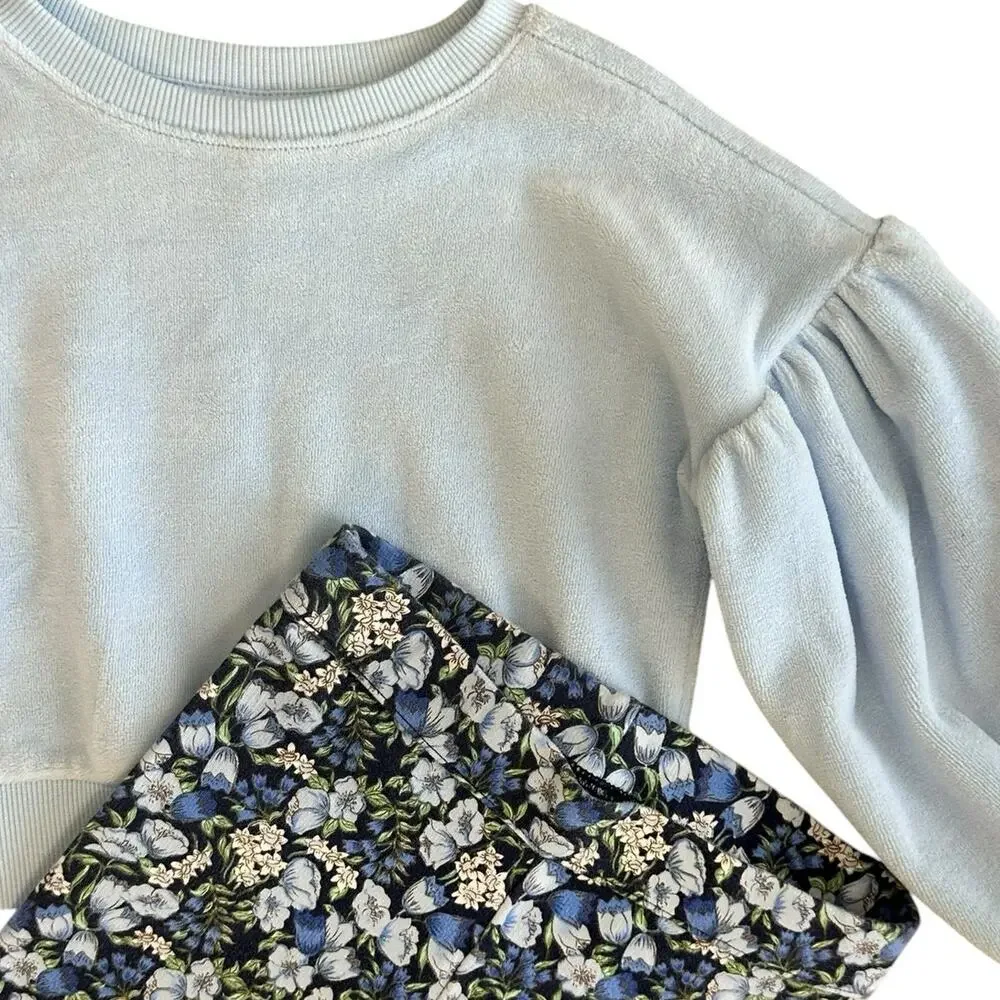 JANIE AND JACK Girls Blue Floral Outfit Size 5